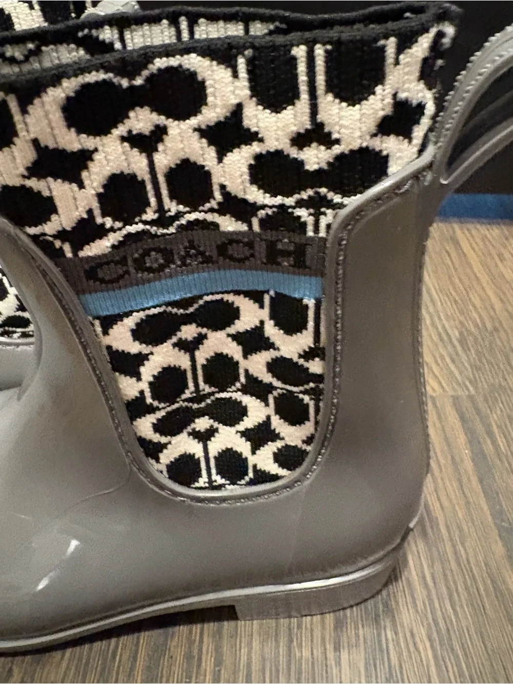 Coach Gray rubber Rivington logo Rain Boot with Signature Elastic Panel AS IS 5